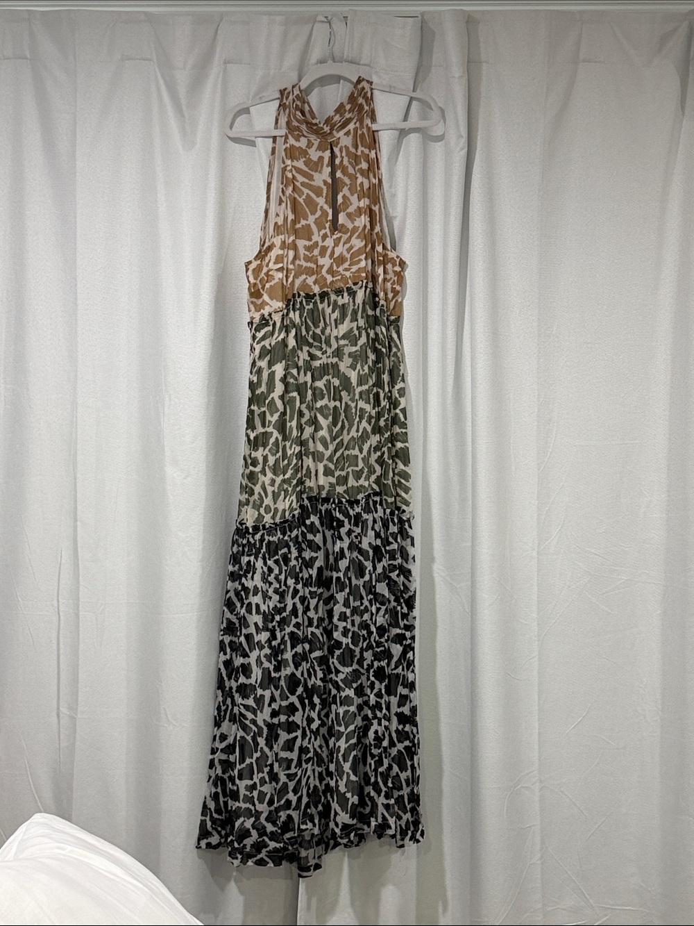 Anthropologie Tiered Maxi Dress in Tan, Green, Black